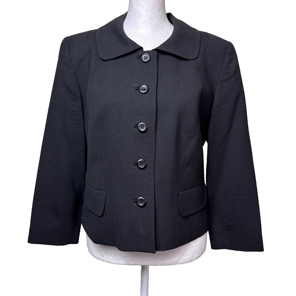 Vintage Pendleton Wool Blazer Jacket Size 10 Black Peter Pan Collar Minimalist